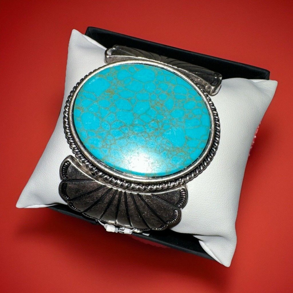 Blue Turquoise Silver Western Southwest Stretch Bracelet Ranch Wear Cowgirl 28$